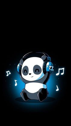 a panda bear with headphones and music notes