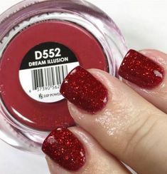 Kiara Sky Red Dip Powder, Red Glitter Dip Nails, Glitter Dip Powder Nails Ideas, Holiday Nails Dip Powder Red, Red Glitter Dip Powder Nails, Red Powder Nails, Red Dipped Nails Ideas, Christmas Dip Nail Ideas Red, Red Dip Powder Nails Design