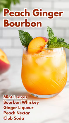 Peach Ginger Bourbon Adult Beverages, Fancy Foods, Peach Flavored Alcoholic Drinks, Peach Whiskey Drink, Peach Bourbon Cocktail Recipe, Peach Infused Bourbon, Peach Infused Whiskey, Drinks Alcohol Recipes Easy, Summer Drinks Alcohol Recipes