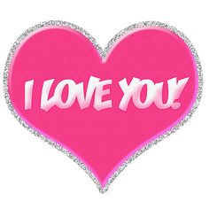 the word i love you written in pink and silver glitter heart