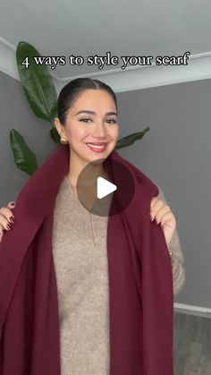 M O J D A H on Instagram: "Fashion hack of the day: 4 ways to style your scarf! Days are getting colder & soon we can’t go out without a scarf. So, be prepared for scarf season & try these hacks to elevate your outfits Which style is your fave?  Save this & thank me later! 🤭❤️ . . . . . . #fashionhack #scarf #scarfhacks #stylehacks #dailyhacks #stylehacks #hacks #viralhacks #trending #fallfashion   Scarf hack, how to wear your scarf, winter season, fall season, fashion hacks, daily hacks, fashion hack, fashion tip, style tips, trending, outfit inspo, scarf inspo, style inspiration, scarf idea, daily tips, fall fashion inspo, winter fashion inspo, winter accessories, winter hacks, layering season, scarf fashion, scarf season" Winter Scarf Wearing Styles, How To Wear A Bulky Scarf, How To Wear A Gucci Scarf, Scarf Vest How To Tie A, Scarf Ties Ideas Tutorials, How To Wear A Large Rectangular Scarf, How To Wear A Triangle Scarf, Wide Scarf How To Wear A, Different Ways To Wear Scarf