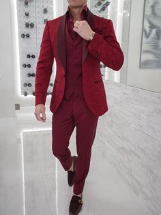 So excited 🤩 to introduce the all new Burgundy Fiore Look 🙌 This was another one of our 2021 resolutions, which we quietly launched after Christmas! Very proud to have this piece offered to you today 😊 #sebastiancruzcouture #burgundysuit #suitoftheday #threepeicesuit #mensfashion #bespoke #pocketsquare #menswear #highcollarshirt #lookoftheday #menwithclass #luxurymenswear #menssuits #trend #gentlemen #burgundy #suit #fashion #style #rolexdaytona Wedding Blazer With Lapel Collar, Fitted Wedding Blazer With Button Closure, Fitted Single Button Outerwear For Wedding, Elegant Tuxedo With Lapel Collar And Button Closure, Tailored Luxury Blazer For Ceremony, Luxury Tailored Blazer For Ceremonies, Elegant Blazer With Suit Collar For Ceremonies, Long Sleeve Wedding Tuxedo With Button Closure, Wedding Outerwear With Lapel Collar And Single Button