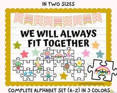 we will always fit together complete alphabet set 4 - 5 in 15 colors with matching puzzle pieces