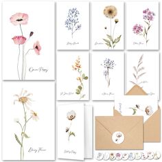 six greeting cards with different flowers on them