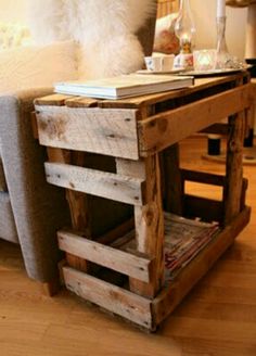 a table made out of wooden pallets in a living room