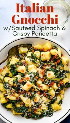 italian gnocchi with sauteed spinach and crispy pancetta