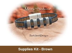 the men's sedona bracelet is made with stainless steel and brown leather