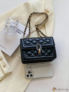 BirdinBag - Compact Quilted Square Bag with Flap and Chain Strap Square Travel Bag With Chain Strap, Travel Crossbody Bag With Chain, Trendy Travel Bag With Chain Detail, Trendy Travel Bags With Chain Detail, Luxury Shoulder Travel Bag With Chain Detail, Black Square Flap Bag With Chain Strap, Black Square Shoulder Bag With Chain Strap, Travel Shoulder Bag With Chain Detail, Travel Shoulder Bag Clutch With Chain Detail