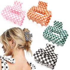 【AFTER SALE GUARANTEE】 If the hair claw clips damaged in transit in accident or you don’t satisfied with the hair clip, please contact us in any time. We offer a 60-day after sale services on every item to ensure that you are absolutely satisfied, we will refund or re-send one according to your wishes. Hair Clips For Thick Hair, Checkered Hair, Y2k Hair Accessories, Clips For Thick Hair, Y2k Hair, Girls 21st, Hair Claw Clips, Back To School Hairstyles