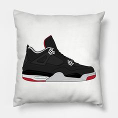 Air Jordan IV (4) - Bred -- Choose from our vast selection of throw pillows to match with your desired size to make the perfect custom pillow. Pick your favorite: Movies, TV Shows, Art, and so much more! Available in extra small, small, medium, large. For beds, couches/sofas, love seats, and chairs. Perfect for decoration. Air Jordan Iv, Jordan Iv, Custom Pillow, Pillow Design, Custom Pillows, Love Seat, Air Jordan, Air Jordans, Jordan