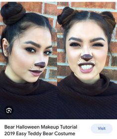 Bear Makeup Halloween, Bear Face Paint, Panda Makeup, Makeup Halloween Costume, Bear Makeup, Halloween Make-up Looks, Panda Costumes, Animal Makeup, Creepy Halloween Makeup