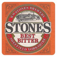 stone's beer coaster with the words best bitter in red and yellow on it