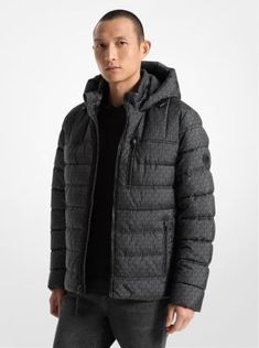 This puffer jacket features our Signature motif for a modern vibe from day one. It’s filled with insulating down between each quilted panel and has an adjustable hood to protect you from the elements. Use the zip pockets to keep small items like your phone and wallet safe and dry. Modern Vibe, Off Black, Signature Logo, Small Items, Puffer Jacket, Zip Pockets, Puffer, Michael Kors, Wallet