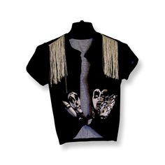 Brand New Shirt Silver Fringes On Shoulders Tie Front , Tee Is Open In Front Fringe Tee Shirt, Fringe Tee, Black And White Tees, White Tee, Soul Food, Black Silver, Tee Shirt, Tee Shirts, Black White