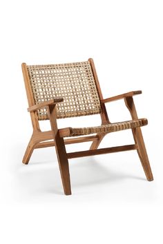 a chair made out of wood and wicker on a white background in the shape of a reclining chair