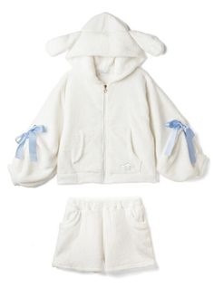 Sanrio Cinnamoroll Ribbon Hoodie with Ears & Shorts Set Up White Japan New Sanrio Collaboration, Ear Designs, Sanrio Outfits, Hoodie With Ears, Charmmy Kitty, Sanrio Cinnamoroll, Cute Hoodie