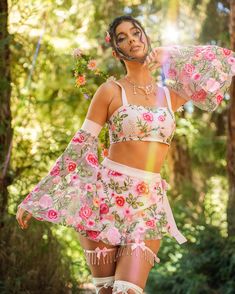 Let your inner rave fairy shine with the Pixie Petals Side Tie Skirt! It has a high-waist cut, ruffle hem, ribbon tie design, and gorgeous pink flowers all over. Adjustable side tie Fairy Rave Outfit, Side Tie Skirt, Top With Sleeves, Tie Outfit, Fairy Photoshoot, Couples Accessories, Festival Gear, Fairy Dresses, Festival Shop