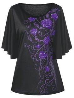 Plus Size Tiny Floral Drape Sleeve Tee - Purple - 3222132617 - Original Design-Women's Clothing  #OriginalDesignWomensClothing #Original #DesignWomen's #Clothing Cheap Long Sleeve Tops With Rose Print, Cheap Purple Summer Tops, Cheap Short Sleeve T-shirt With Character Print, Cheap Black T-shirt With Character Print, Cheap Fitted Rose Print Tops, Cheap Blue Tops With Character Print, Cheap Purple Long Sleeve Shirt, Plus Size 3x Tshirt, Cheap Plus Size Tops