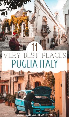 a blue car with the words, very best places in pugliia italy