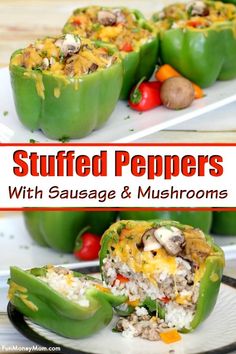 stuffed peppers with sausage and mushrooms on a plate