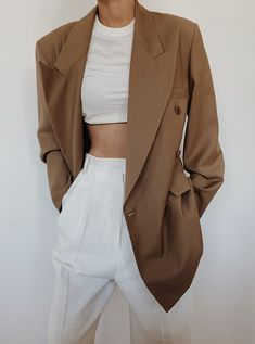 White Linen Trousers, Pixie Market, Beige Outfit, Linen Trousers, Oversized Blazer, Breasted Blazer