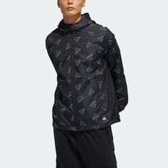 Men's adidas Full Print Sports Loose Hooded Jacket Black GP1825 Breathable Hooded Techwear Activewear, Winter Hooded Activewear For Running, Hooded Winter Running Activewear, Windproof Sportswear Activewear, Winter Windproof Activewear For Running, Windproof Winter Activewear For Running, Adidas Logo Track Jacket For Outdoor Activities, Adidas Long Sleeve Track Jacket For Outdoor Activities, Winter Technical Hooded Activewear