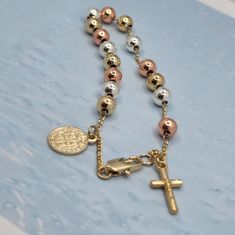 Gold-Plated No Fade 3-Colors 18k Rosary Saint Benedict Bracelet Saint Bracelet, Rosary Ideas, Religious Jewelry Catholic, Bracelet Rosary, Betsey Johnson Bracelet, Patriotic Bracelet, Catholic Bracelet, Beautiful Beaded Bracelet, Brighton Bracelets