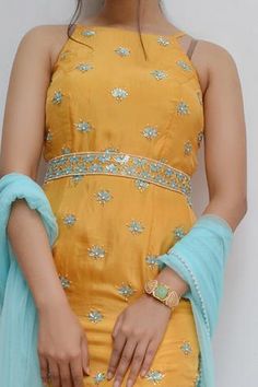 Shop for Parul Gandhi Label Yellow Habutai Silk Embroidered Tunic Set for Women Online at Aza Fashions Sleeveless Dress With Dori Work For Eid, Summer Sharara With Dori Work, Embroidered Sleeveless Sharara For Eid, Sleeveless Embroidered Sharara For Eid, Designer Sleeveless Dresses With Dori Work, Sleeveless Dress With Dori Work For Diwali, Sleeveless Dresses With Dori Work, Sleeveless Sharara With Dori Work For Festive Occasions, Festive Sleeveless Sharara With Dori Work