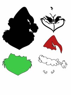 the silhouettes of different shapes are shown in black, green, and red colors