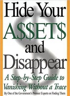 a book cover with the title hide your assetss and disappear, which is written in green