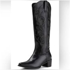 Cowboy Boots For Women Pointy Toe Women's Western Boots Cowgirl Boots Mid Calf Boots Product Details About This Item Sole Material Rubber [Uncertain] Outer Material Leather Water Resistance Level Not Water Resistant About This Item Cowgirl Boots Style:The 2.0 Inches Western Wooden Heel And Classic Western Embroidery Design Showcase A Classic But Elegant Western Style. Comfortable Design:The Padded Lining Is Soft And Smooth & The Latex Insole Is Cushioned & Supportive, Providing Comfort And Warmt Black Western Knee-high Boots Medium Width, Western Style Black Knee-high Boots Medium Width, Black Western Style Knee-high Boots Medium Width, Black Knee-high Boots For Rodeo In Fall, Black Knee-high Boots For Rodeo, Western Black Leather Martin Boots, Black Leather Western Martin Boots, Western Black Martin Boots With Pointed Toe, Western Black Knee-high Boots With Reinforced Heel