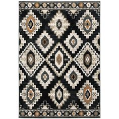 a black and white rug with an abstract design on the bottom, in different colors