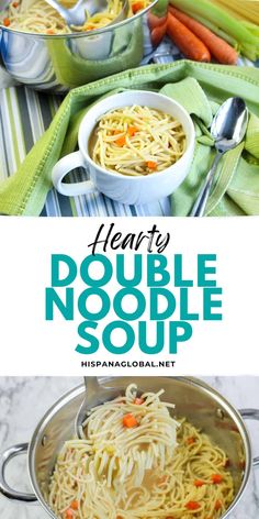 hearty double noodle soup with carrots and celery