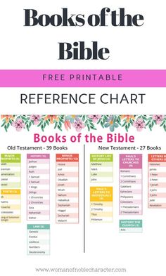 the free printable reference chart for books of the bible, with flowers on it