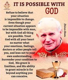 an image of pope benedict with the words it is possible with god in red and white