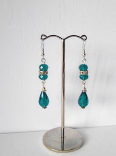 Emerald Faceted Glass Beads Earrings - Etsy Party Beaded Earrings With Faceted Czech Glass, Czech Glass Faceted Bead Drop Earrings, Silver Teardrop Beaded Earrings With Faceted Beads, Silver Crystal Earrings With Faceted Czech Glass Beads, Drop Earrings Diy, Beads Earrings, Faceted Glass, Gold Hoops, Gold Hoop