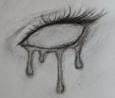 a drawing of an eye with tears coming out of it's center and the bottom part of its eyelashes