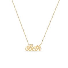 Zoë Chicco 14k Gold Script Letter Custom Name Necklace with Beth Script Letters, Tall Height, Cable Chain Necklace, Script Lettering, Custom Name Necklace, Personal Marketing, Name Necklace, Cable Chain, White Diamond