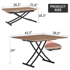 two tables with measurements for each side and the same height as shown in this image