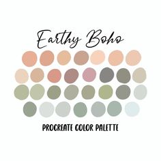 the words, earthy boho procreate color palette