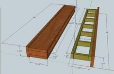 a drawing of a wooden bench with steps to the top, and measurements for it