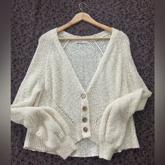 Women’s Ivory Knit Cardigan Sweater, Size L, Almost Brand New Condition (Only Worn Once) Oversized Fit And Can Be Worn Off The Shoulder! White Everyday Cardigan, White V-neck Everyday Cardigan, White Soft Knit Everyday Cardigan, Casual Off-white V-neck Sweater, Casual Off White Winter Cardigan, Sweaters Women, Knit Cardigan Sweater, Arizona Jeans, Knit Sweater Cardigan