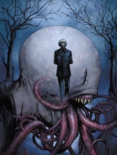 a man standing on top of an octopus