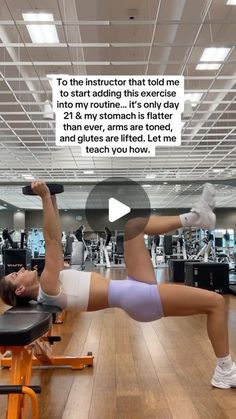 a woman doing an exercise on a bench in a gym with the caption'to the instructor that told me how to start adding this exercise is very low