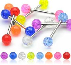 316L Surgical Steel Barbell Bar Size: 14 Gauge (1.6 mm) Bar Length: 5/8" (16 mm) Ball Size: 6 mm Material: 316L Surgical Steel Sold by: 20 Piece (8 Colors) Chest Piercing, Tongue Bars, Pink Tongue, Piercing Labret, Tongue Ring, Glitter Ball, Tongue Piercing, Tongue Rings, Tunnels And Plugs