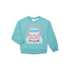 Embrace the vibrant spirit of vintage with the Volkswagen Girls Crew Neck Sweatshirt. This Volkswagen Graphic Fleece Long Sleeve Pull On Sweatshirt is crafted in a soft cotton blend for a cozy feel. This sweatshirt is a great gift for the girl in your life who loves the retro trend. Pair with jeans, leggings, shorts or the matching Volkswagen Joggers (sold separately) to complete her look. Size: 4/5.  Color: Blue.  Gender: female.  Age Group: kids. Leggings Shorts, Kid Character, Jeans Leggings, Crewneck Dress, Blue Gender, Gender Female, Volkswagen, Age Group, Crew Neck Sweatshirt