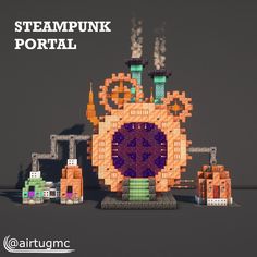 the steampunk portal is designed to look like it has been built with legos