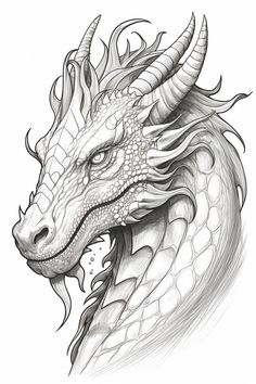 a drawing of a dragon head