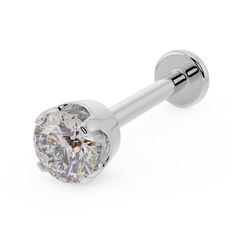 This is a luxurious cartilage earring set in a high profile basket setting; this stunning 3mm diamond stud is a must-have if you want your piercing to stand out. It is made of ethically sourced conflict-free diamonds and the basket setting allows plenty of light to shine through the diamond for the ultimate sparkle. The radiant-cut 3mm VS1 diamond is ideal if you're looking for a beautiful piece that doesn't go unnoticed. Our nickel-free 14k gold is ideal for those with metal allergies and is gu Classic Diamond Cartilage Earrings With Prong Setting, Classic Silver Piercings With Prong Setting, Classic Round Piercings With Prong Setting, Classic White Gold Internally Threaded Cartilage Earrings, White Gold Diamond Piercings With Round Cut, Classic Diamond White Gold Piercings, Classic White Gold Diamond Piercings, Classic Round Cut Diamond Piercings, Classic White Gold Cartilage Earrings With Prong Setting