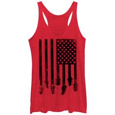 Rock out to the Star-Spangled Banner with the Lost Gods Guitar American Flag Heather Red Racerback Tank Top. This red flag tank top fashions the American flag with seven guitars as the stripes. Red Guitar, Graphic Tank Tops, Red Tank Tops, Red Flag, Top Fabric, Racerback Tank Top, Racerback Tank, Graphic Tank Top, Mens Tank Tops